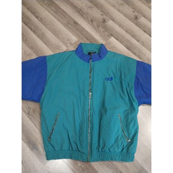 Mens 1980s Vintage Adidas Coat Large Blue Green - Picture 3 of 16
